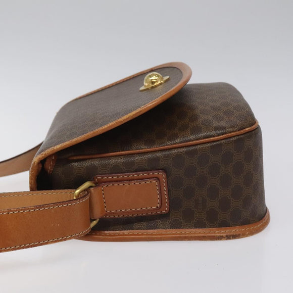 CELINE Macadam Canvas Shoulder Bag PVC Leather Brown Gold Auth BD1027