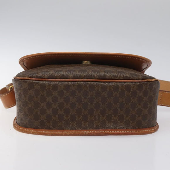 CELINE Macadam Canvas Shoulder Bag PVC Leather Brown Gold Auth BD1027