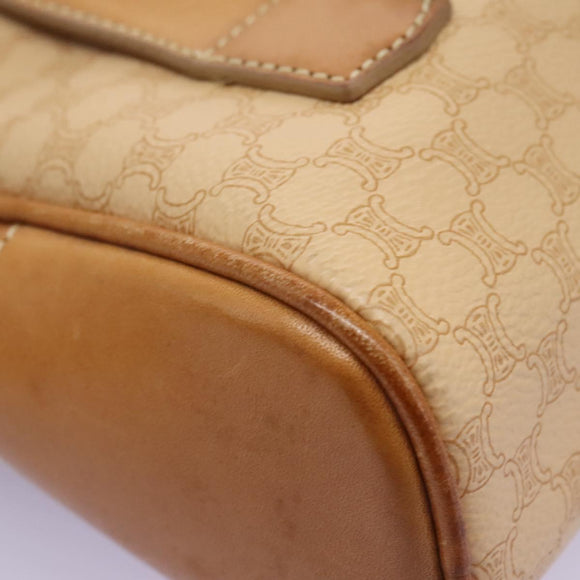 CELINE Macadam Canvas Backpack PVC Leather Beige Auth BD1038