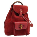 GUCCI Bamboo Backpack Suede Leather Red Gold 003 1705 0030 Auth BD1040-1