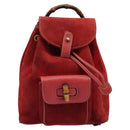 GUCCI Bamboo Backpack Suede Leather Red Gold 003 1705 0030 Auth BD1040-13