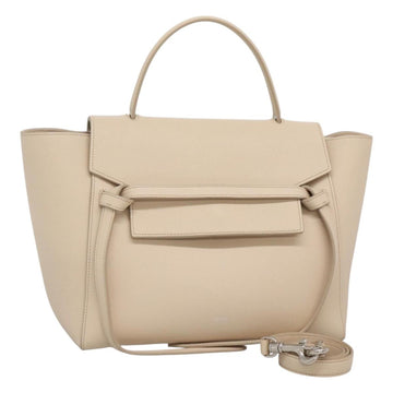 CELINE Mini Belt bag Hand Bag Leather 2way Beige Silver Auth BD1057AM