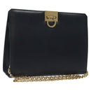 Salvatore Ferragamo Gancini Chain Shoulder Bag Leather Navy Gold Auth BD1060-1