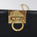 Salvatore Ferragamo Gancini Chain Shoulder Bag Leather Navy Gold Auth BD1060-14