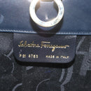Salvatore Ferragamo Gancini Chain Shoulder Bag Leather Navy Gold Auth BD1060-12