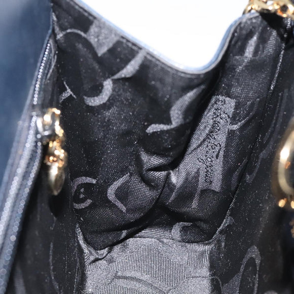 Salvatore Ferragamo Gancini Chain Shoulder Bag Leather Navy Gold Auth BD1060