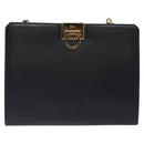 Salvatore Ferragamo Gancini Chain Shoulder Bag Leather Navy Gold Auth BD1060-2