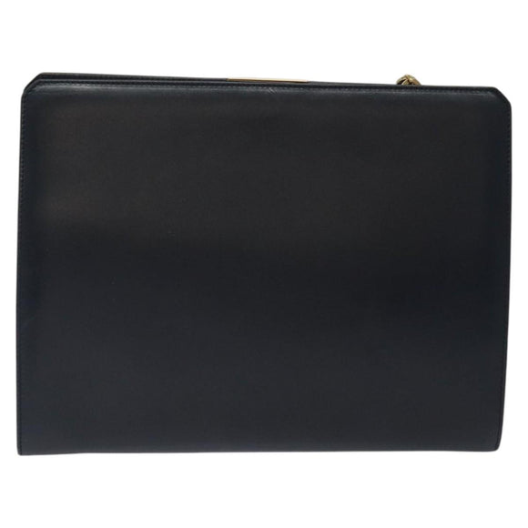 Salvatore Ferragamo Gancini Chain Shoulder Bag Leather Navy Gold Auth BD1060