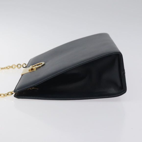 Salvatore Ferragamo Gancini Chain Shoulder Bag Leather Navy Gold Auth BD1060