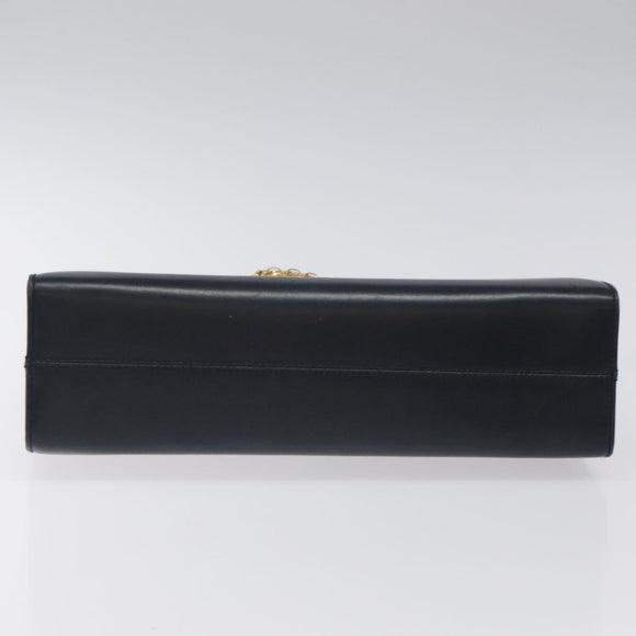 Salvatore Ferragamo Gancini Chain Shoulder Bag Leather Navy Gold Auth BD1060