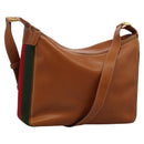 GUCCI Web Sherry Line Shoulder Bag Leather Brown Red Green Auth BD1064-1