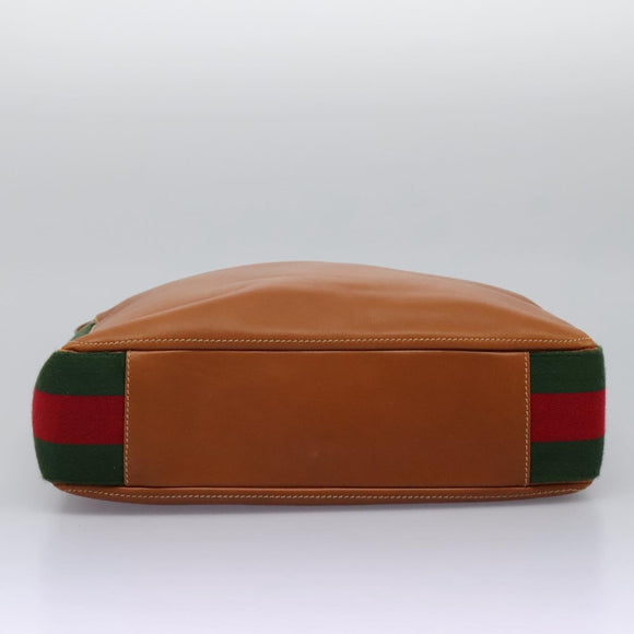 GUCCI Web Sherry Line Shoulder Bag Leather Brown Red Green Auth BD1064