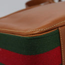 GUCCI Web Sherry Line Shoulder Bag Leather Brown Red Green Auth BD1064-13