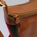 GUCCI Web Sherry Line Shoulder Bag Leather Brown Red Green Auth BD1064-15
