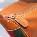 GUCCI Web Sherry Line Shoulder Bag Leather Brown Red Green Auth BD1064-20