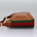 GUCCI Web Sherry Line Shoulder Bag Leather Brown Red Green Auth BD1064-4