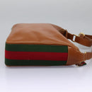 GUCCI Web Sherry Line Shoulder Bag Leather Brown Red Green Auth BD1064-5