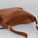 GUCCI Web Sherry Line Shoulder Bag Leather Brown Red Green Auth BD1064-6