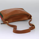 GUCCI Web Sherry Line Shoulder Bag Leather Brown Red Green Auth BD1064-7