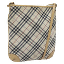 BURBERRY Nova Check Blue Label Shoulder Bag Nylon Beige Silver Auth BD107-1