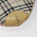 BURBERRY Nova Check Blue Label Shoulder Bag Nylon Beige Silver Auth BD107-15