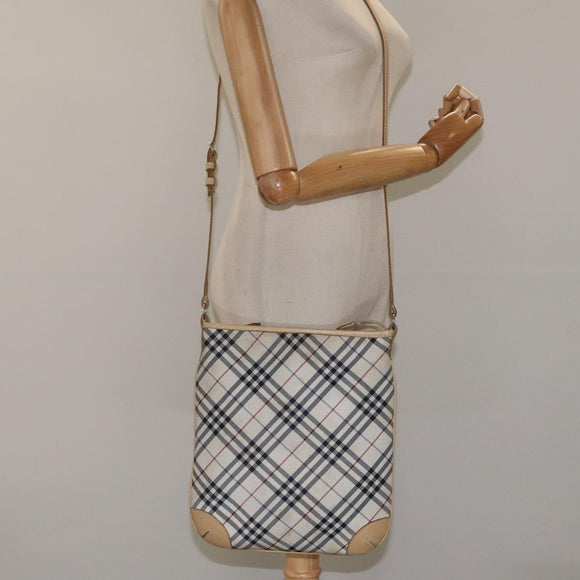 BURBERRY Nova Check Blue Label Shoulder Bag Nylon Beige Silver Auth BD107