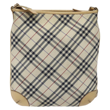 BURBERRY Nova Check Blue Label Shoulder Bag Nylon Beige Silver Auth BD107 - 0