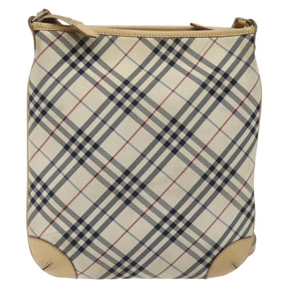 BURBERRY Nova Check Blue Label Shoulder Bag Nylon Beige Silver Auth BD107
