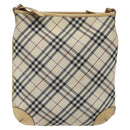 BURBERRY Nova Check Blue Label Shoulder Bag Nylon Beige Silver Auth BD107-2