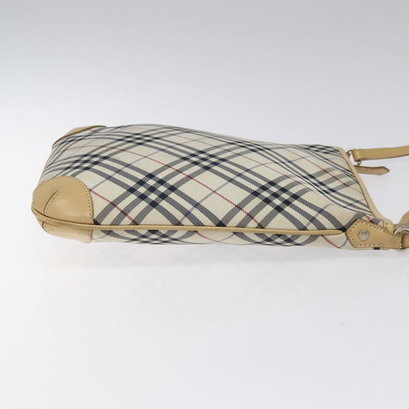 BURBERRY Nova Check Blue Label Shoulder Bag Nylon Beige Silver Auth BD107