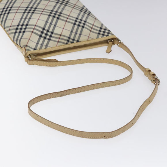 BURBERRY Nova Check Blue Label Shoulder Bag Nylon Beige Silver Auth BD107