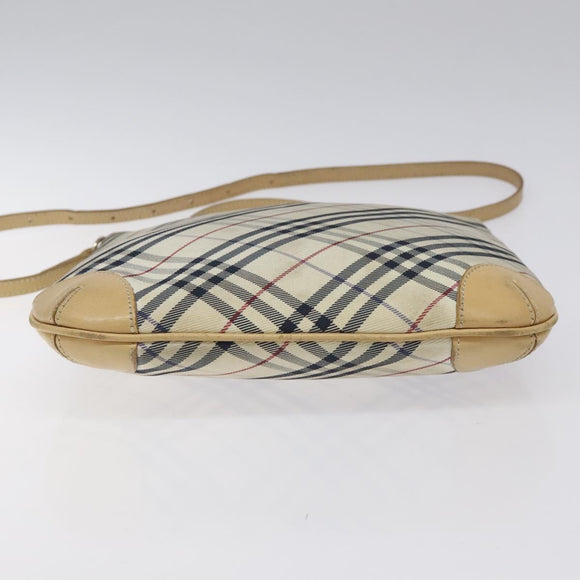 BURBERRY Nova Check Blue Label Shoulder Bag Nylon Beige Silver Auth BD107