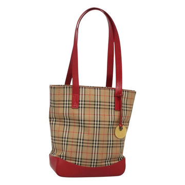 BURBERRY Nova Check Shoulder Bag Canvas Beige Red gold Auth BD1088