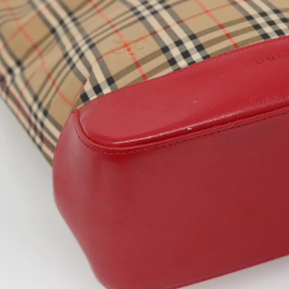 BURBERRY Nova Check Shoulder Bag Canvas Beige Red gold Auth BD1088