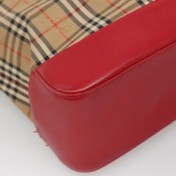 BURBERRY Nova Check Shoulder Bag Canvas Beige Red gold Auth BD1088