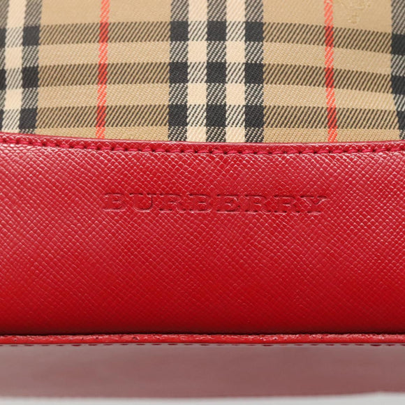 BURBERRY Nova Check Shoulder Bag Canvas Beige Red gold Auth BD1088