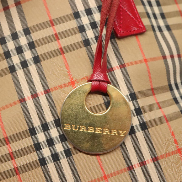BURBERRY Nova Check Shoulder Bag Canvas Beige Red gold Auth BD1088