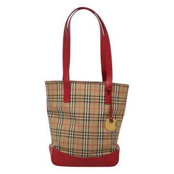 BURBERRY Nova Check Shoulder Bag Canvas Beige Red gold Auth BD1088 - 0