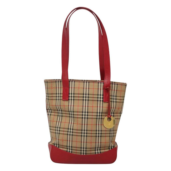 BURBERRY Nova Check Shoulder Bag Canvas Beige Red gold Auth BD1088