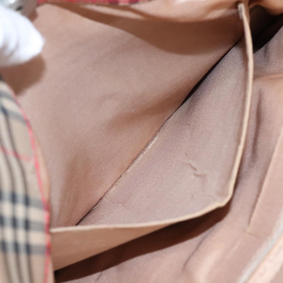 BURBERRY Nova Check Shoulder Bag Canvas Beige Red gold Auth BD1088