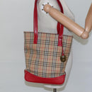 BURBERRY Nova Check Shoulder Bag Canvas Beige Red gold Auth BD1088-22