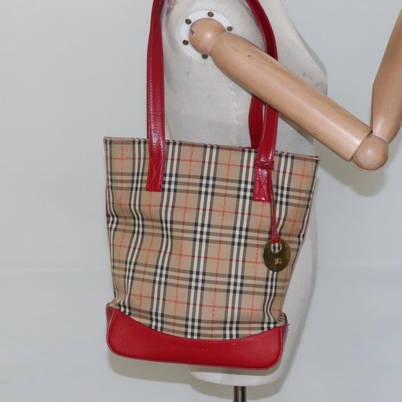 BURBERRY Nova Check Shoulder Bag Canvas Beige Red gold Auth BD1088