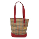 BURBERRY Nova Check Shoulder Bag Canvas Beige Red gold Auth BD1088-13