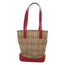 BURBERRY Nova Check Shoulder Bag Canvas Beige Red gold Auth BD1088-3