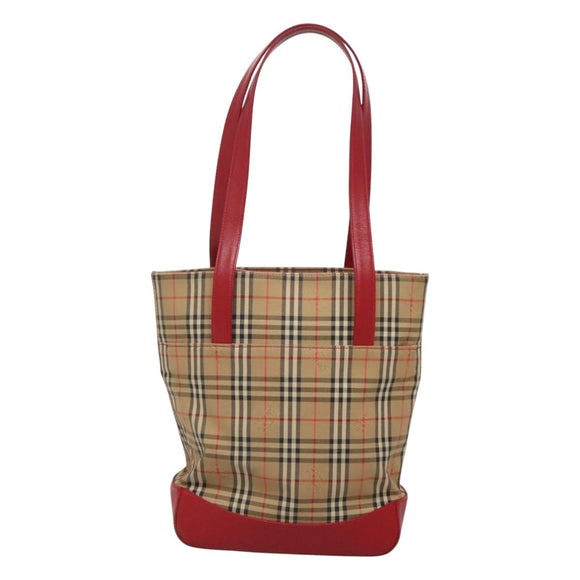 BURBERRY Nova Check Shoulder Bag Canvas Beige Red gold Auth BD1088