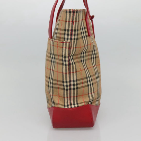BURBERRY Nova Check Shoulder Bag Canvas Beige Red gold Auth BD1088