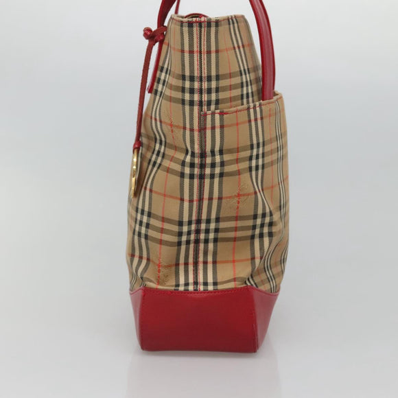 BURBERRY Nova Check Shoulder Bag Canvas Beige Red gold Auth BD1088