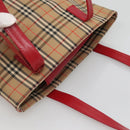 BURBERRY Nova Check Shoulder Bag Canvas Beige Red gold Auth BD1088-6