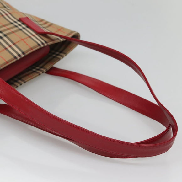 BURBERRY Nova Check Shoulder Bag Canvas Beige Red gold Auth BD1088