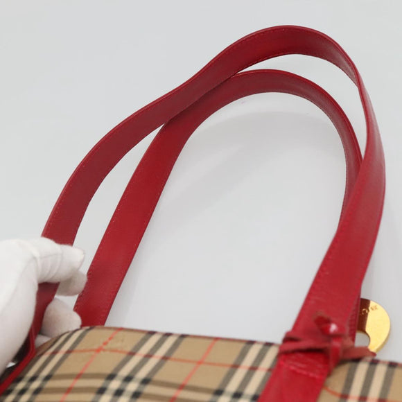 BURBERRY Nova Check Shoulder Bag Canvas Beige Red gold Auth BD1088